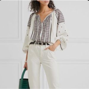 FRAME “Anita” Embroidered Linen Blouse